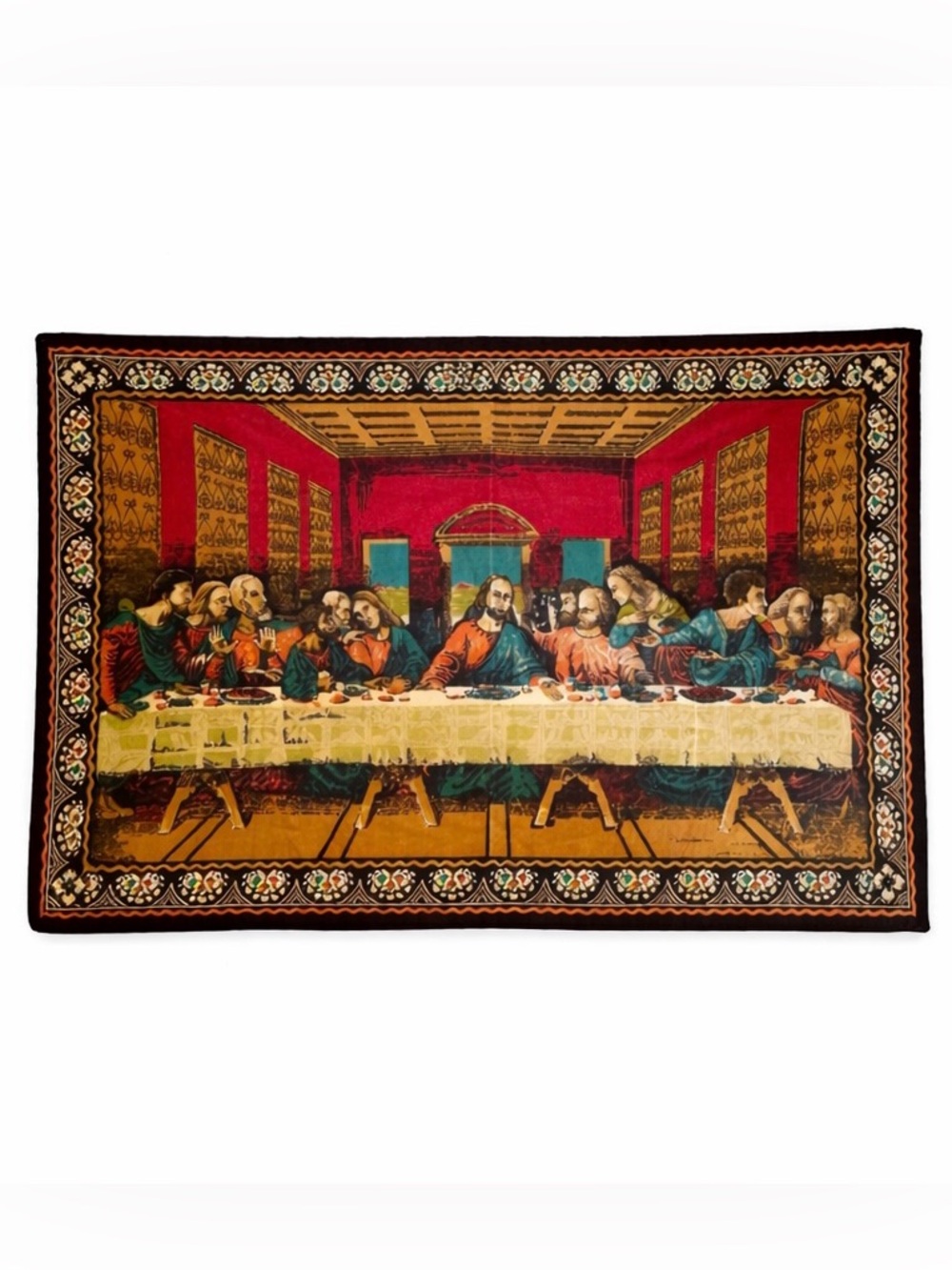 Vintage Last Supper Tapestry Wall Hanging Large 57x38 Leonardo Da Vinci Textile